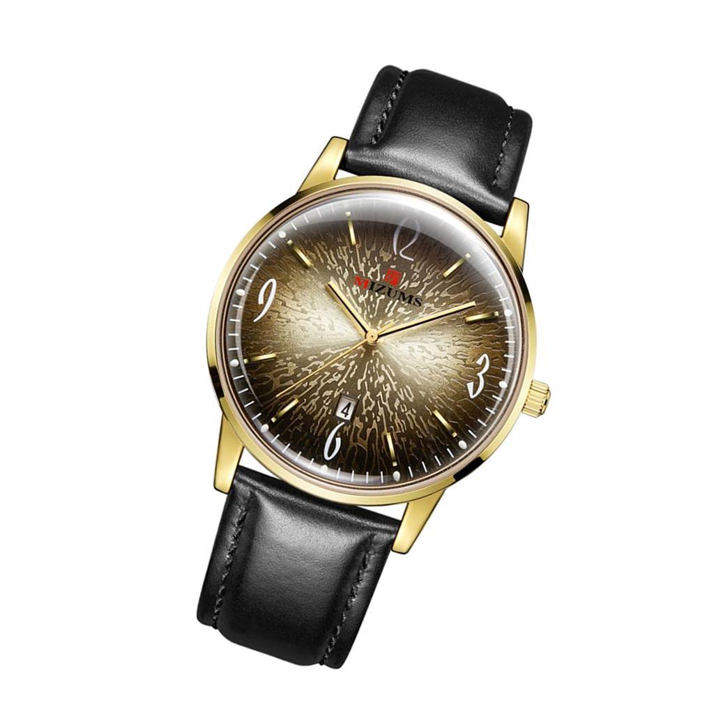 Waterproof Watch Leather Strap Mens Wrist Watch Black