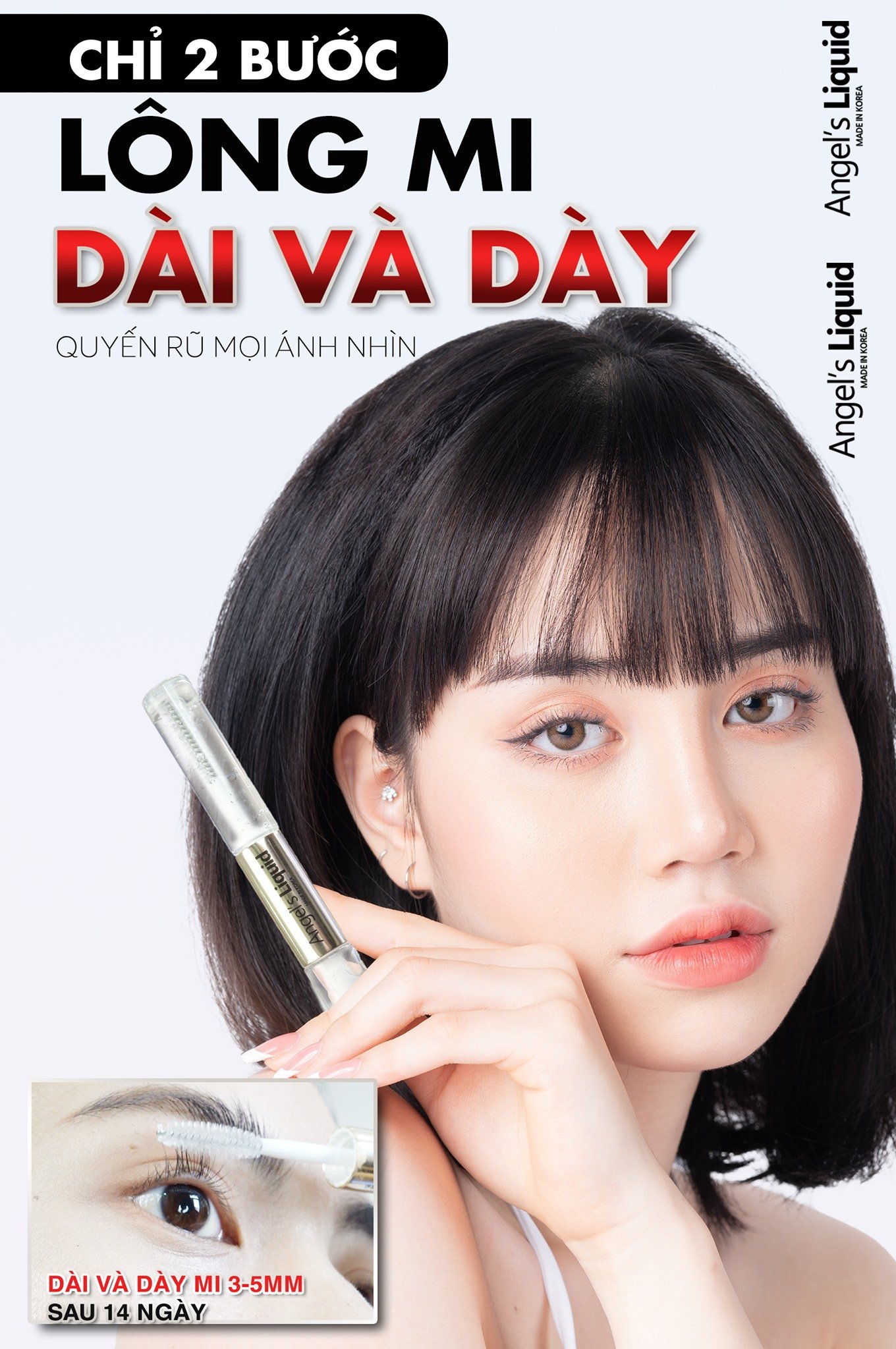 Tinh Chất Dưỡng Mi Dày Và Dài 2 Bước Angel's Liquid Eyelash Essence &amp; Ampoule 5ml +Tặng Kèm Bọt Biển Rửa Mặt