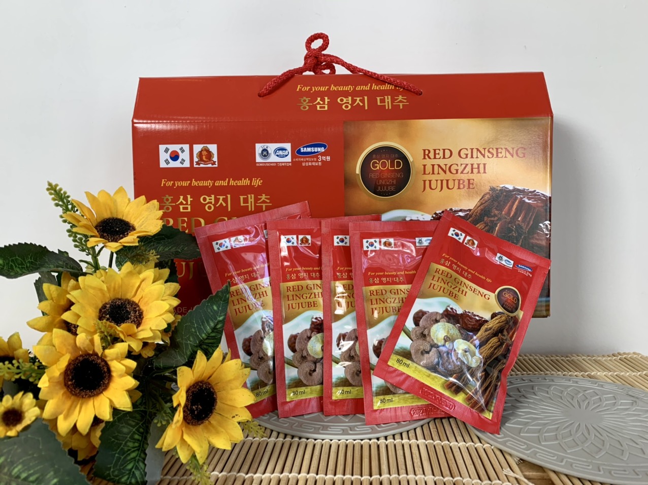 Combo 2 hộp Nước Hồng Sâm Linh Chi Táo Tàu Red Ginseng Lingzhi Jujube Gold Hàn Quốc date 07/2025, tặng kèm 1 hộp kẹo sâm mềm Hàn Quốc 200g