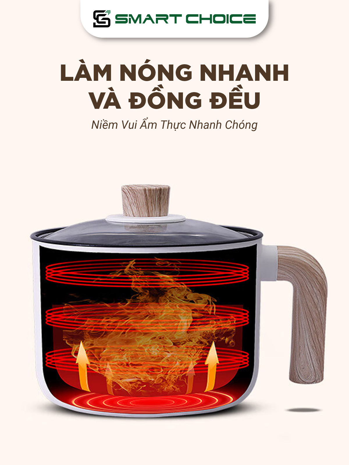 Nồi Lẩu Điện Mini SmartChoice Hàng chính hãng SCG-NDN001, Nồi Điện Đa Năng 1,5L 600W Kèm Xửng Hấp 3 Mức Nhiệt