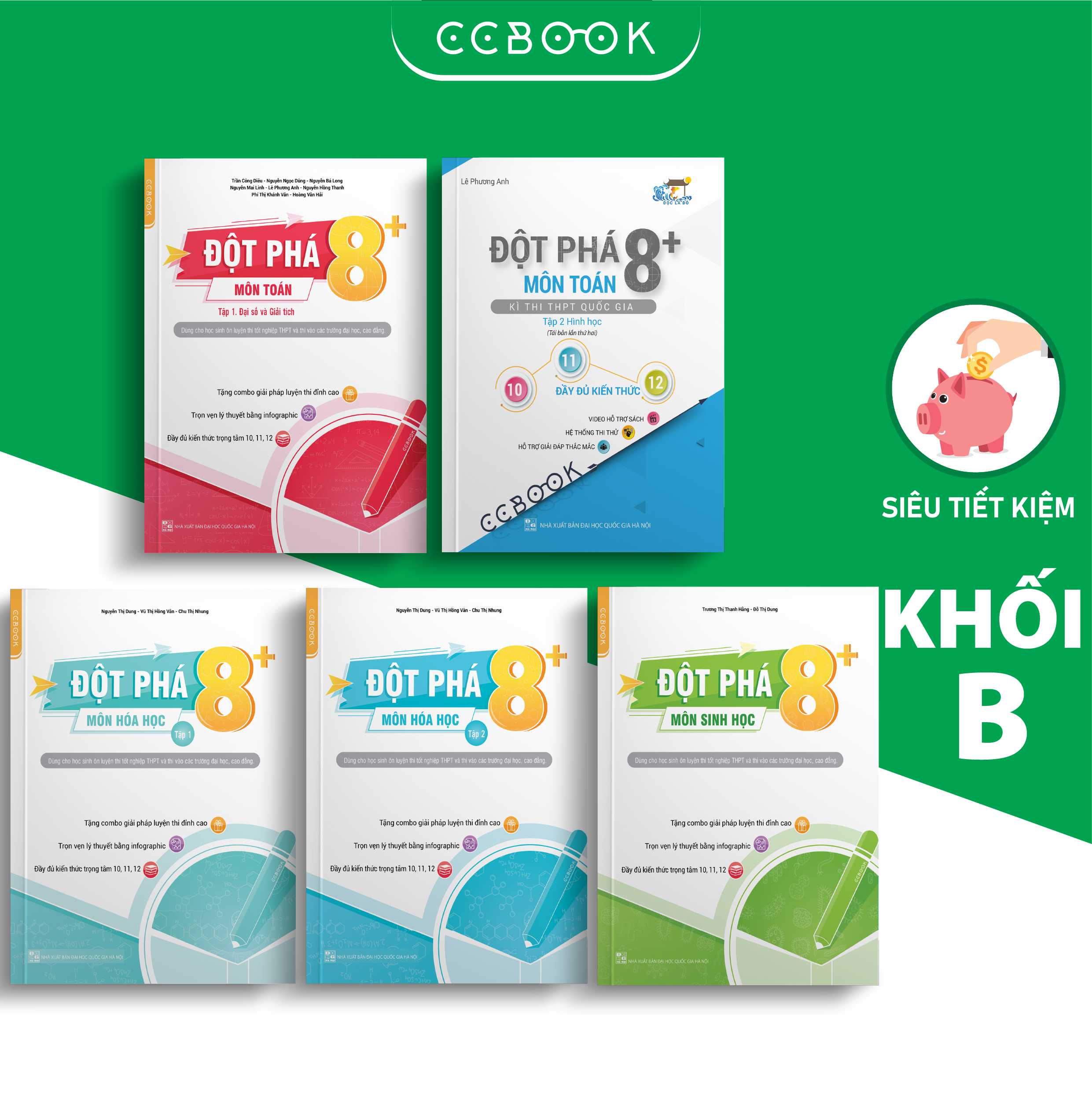 Sách – Combo khối B Đột phá 8+ – Toán Hóa Sinh (5 cuốn) – Ôn thi đại học – Chính hãng CCbook