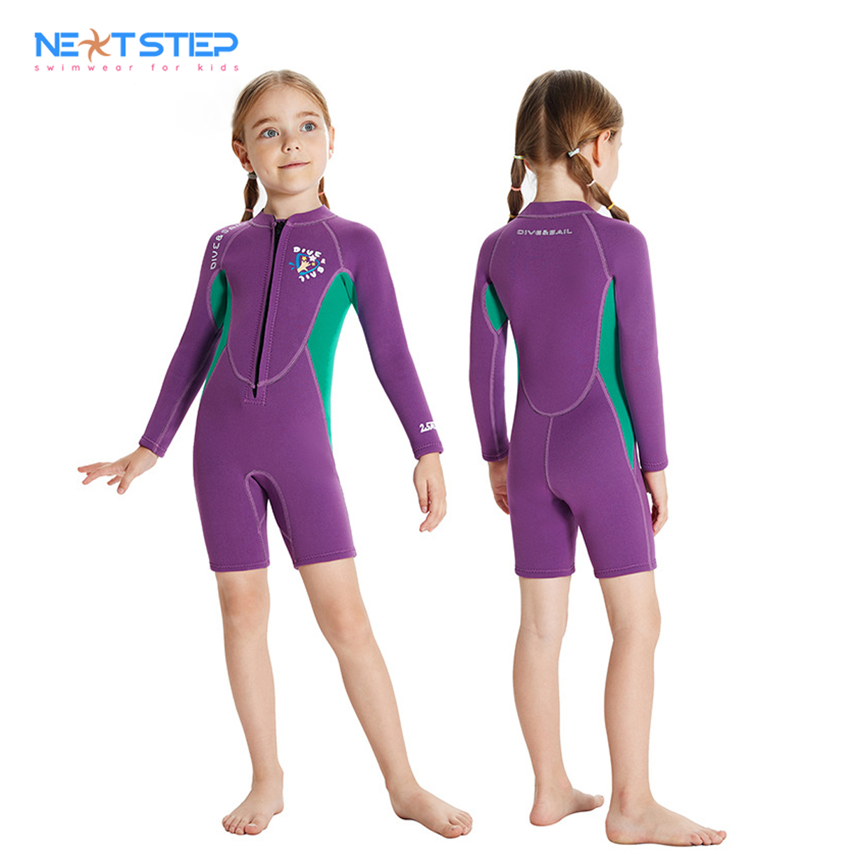 Đồ bơi giữ nhiệt cho bé gái tay dài chống nắng UPF50 chống thấm nước, cao su Neoprene dày 2.5mm bảo vệ tốt cho bé