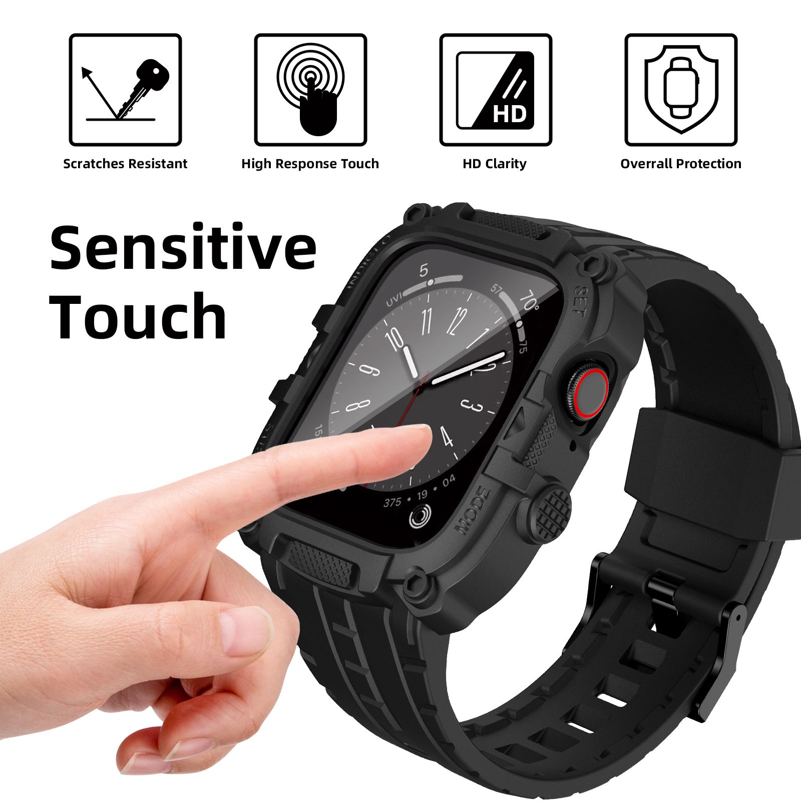 Ốp Case Kính Cường Lực tích hợp dây đeo TANK 360 cho Apple Watch Series 4/5/6/SE/7/8/9/SE1,2 Size 44mm/45mm - Hàng Chính Hãng