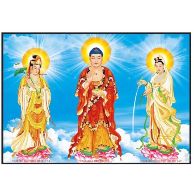 Tranh Đính Đá TAM THẾ PHẬT (ĐÁ ABC CAO CẤP). Kích Thước: 90cm x 68cm