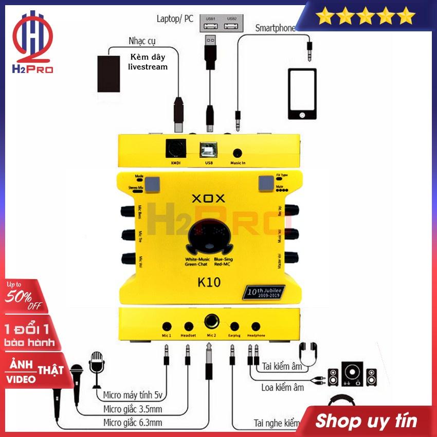 Sound Card Thu Âm, Soundcard Livestream Xox K10 10Th Cao Cấp, Phiên Bản Tiếng Anh (Tặng Bộ 3 Dây Âm Thanh)-H2Pro Tech