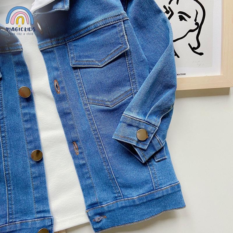 Áo khoác có mũ chất jeans bò mềm cho bé trai Magickids Áo khoác mùa đông trẻ em giữ ấm AO21016