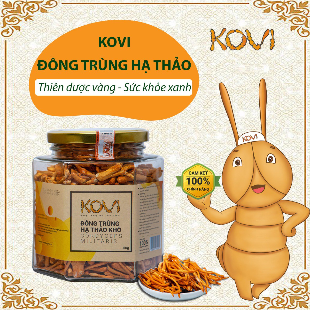 Đông Trùng Hạ Thảo Khô Kovi Hộp 50g Sấy Thăng Hoa