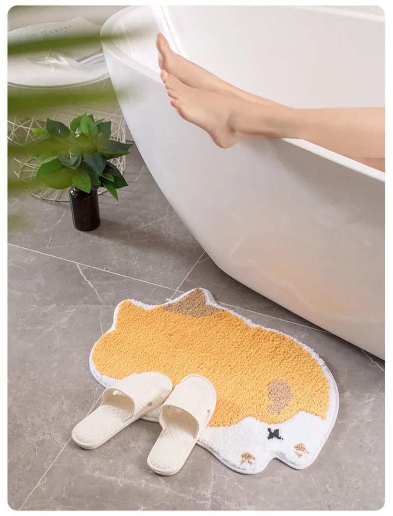 Thảm Chùi Chân Lông Xù Chống Trượt Hình Chó Shiba Cắt Điệu Siêu Mềm Mại 45x68cm - Chùi chân trước nhà tắm và cửa ra vào