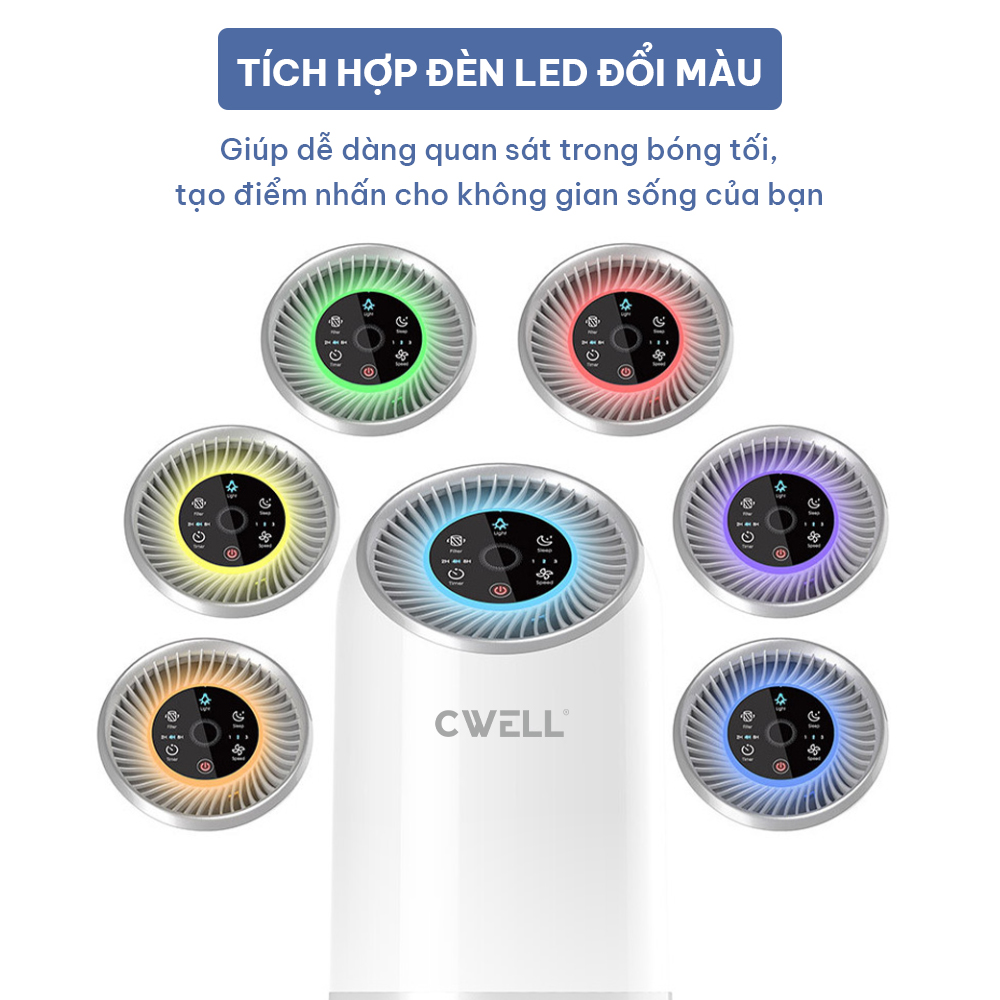 Máy lọc không khí CWELL Air Purifier AP01, lọc bụi mịn 3 cấp độ gió, không ồn, bộ lọc H12 HEPA - Hàng chính hãng