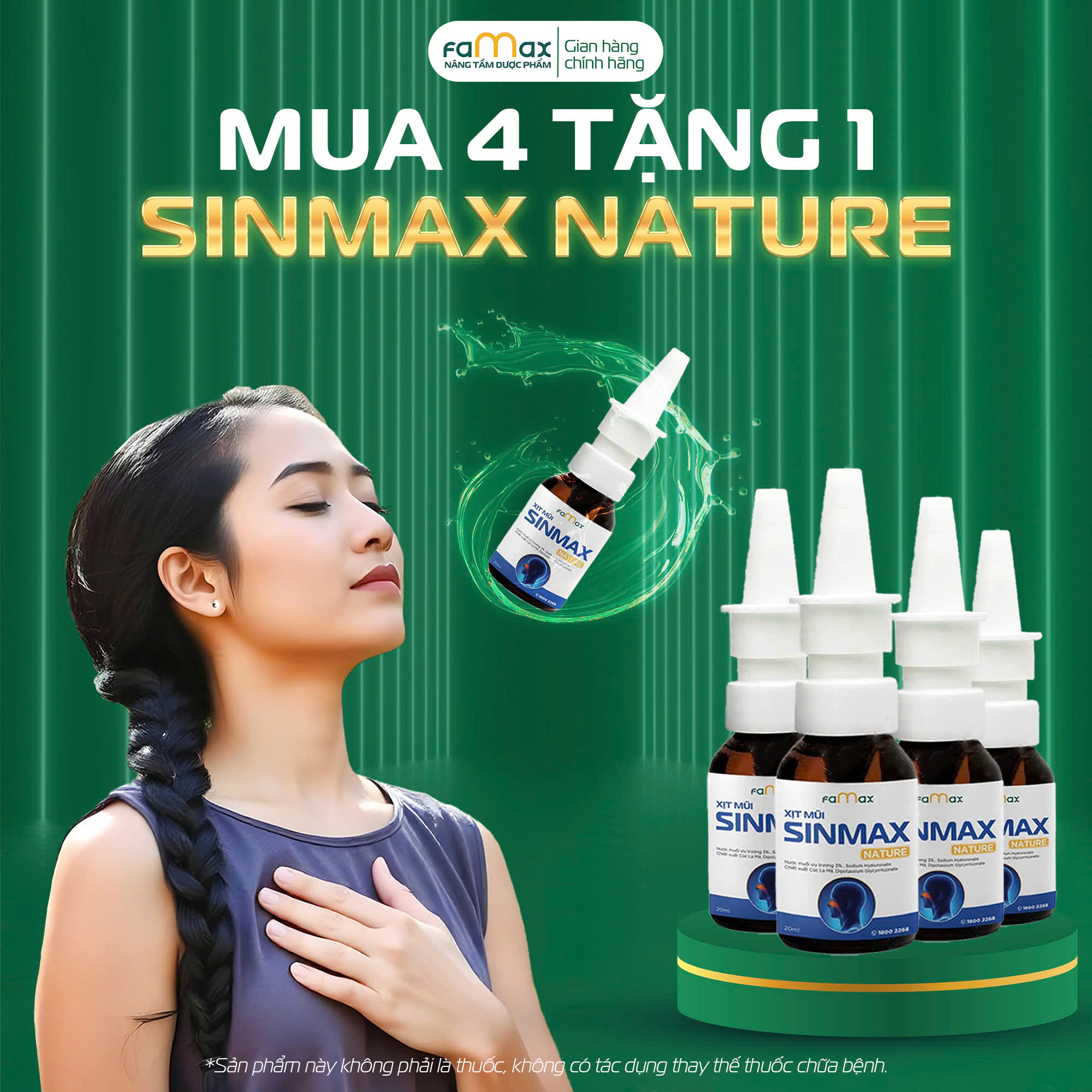 [FAMAX] Combo 4 Tặng 1 lọ xịt mũi Sinmax Nature 20ml - Hỗ trợ nghẹt mũi, sổ mũi, thông thoáng hiệu quả