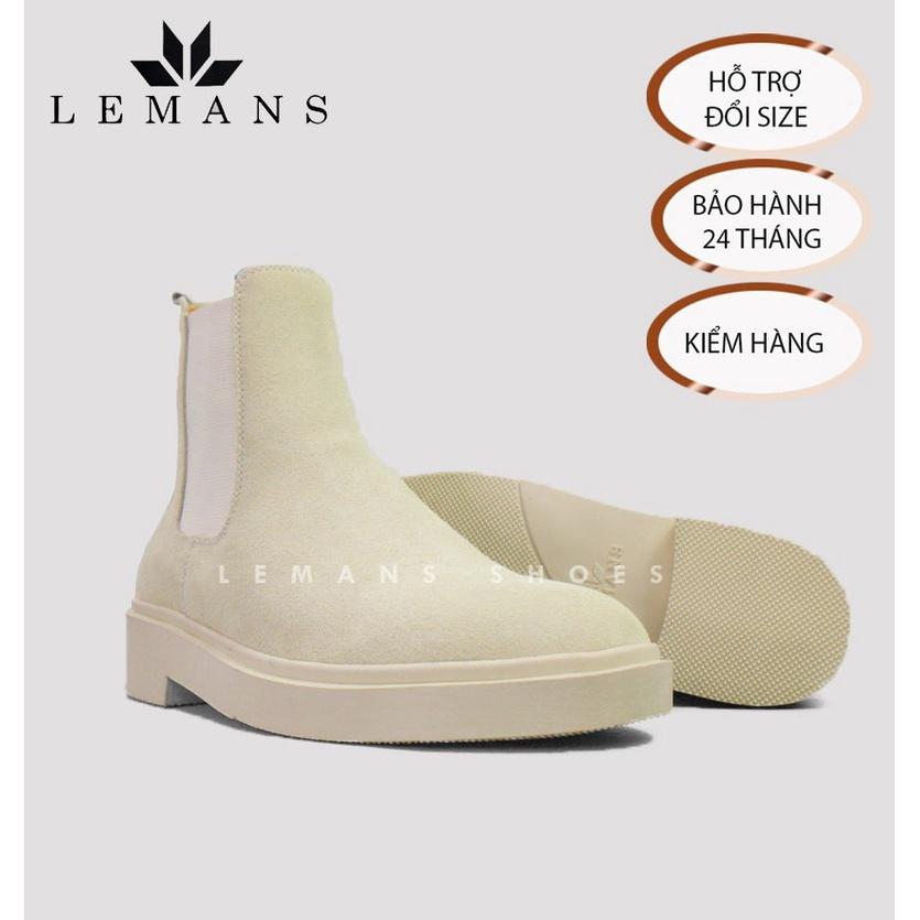 Giày da bò Lộn NuBuck Chelsea Boots Tan LEMANS đế tan hạt kim cương tăng cao 4cm khuôn độc quyền BH 24 tháng