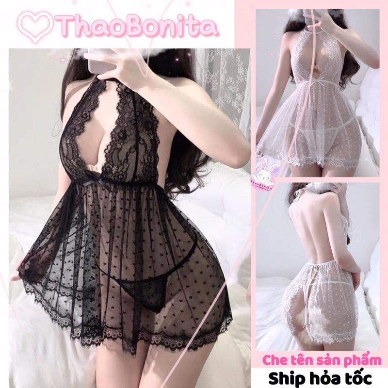 Váy ngủ xuyên thấu ren bi xẻ ngực sexy Y8148 . Giao hoả tốc HCM