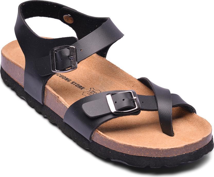 Giày Sandal Nữ Xỏ Ngón Đen Đế Trấu HuuCuong 2133