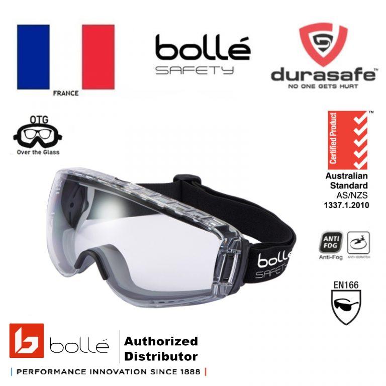 Kính BOLLE 1679110 Pilot 2 Safety Goggle (có thể đeo ngoài kính cận, phủ Platinum chống đọng sương, chống trầy xước)