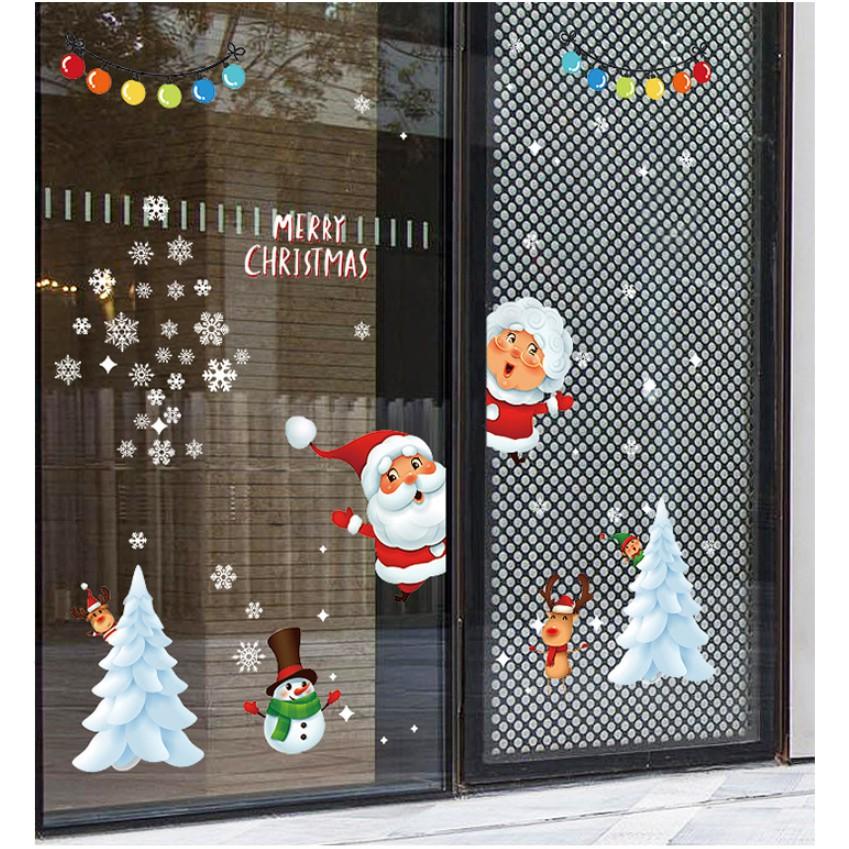 Decal trang trí Tường Noel - Ông Bà già Thông trắng đón lễ