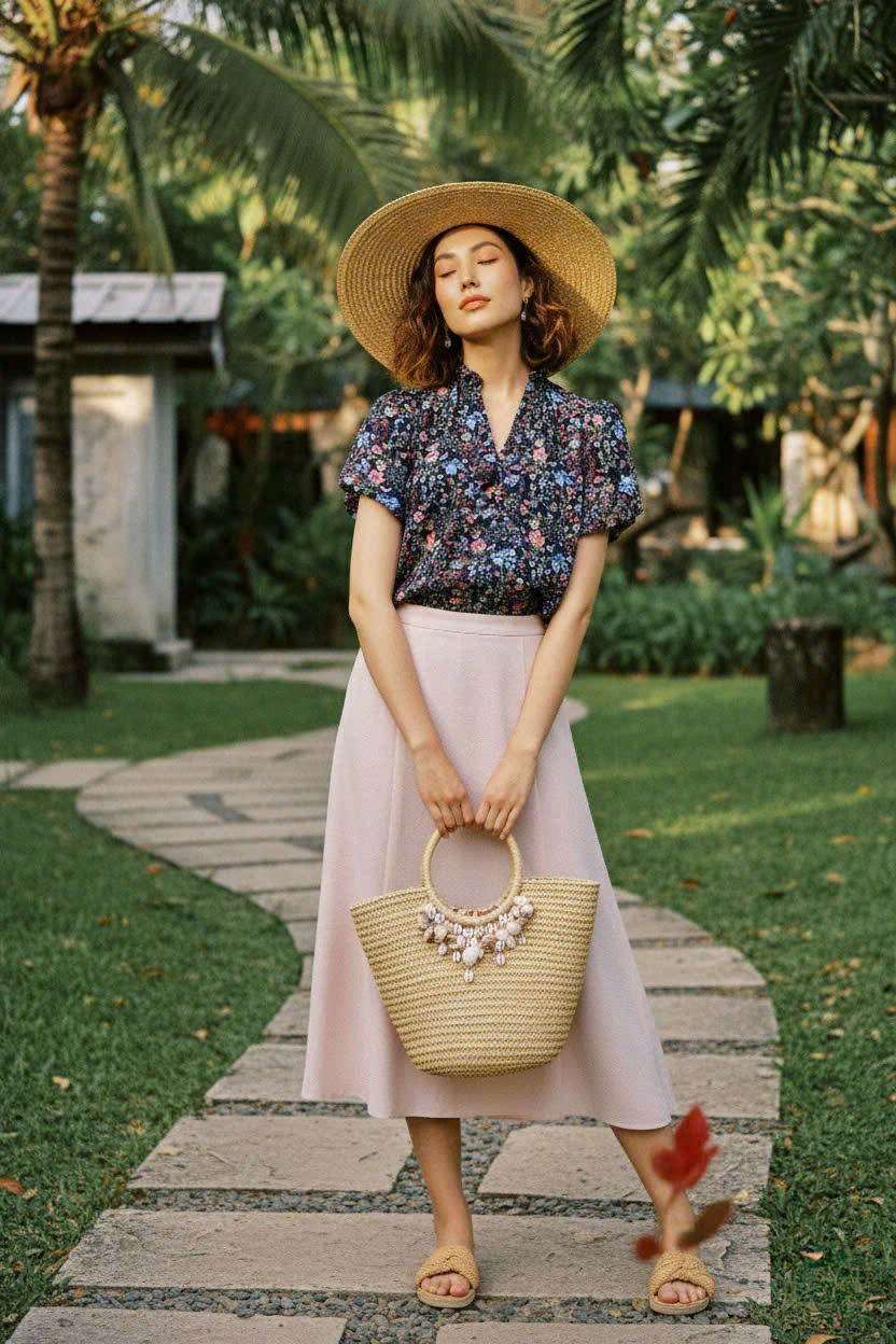 Áo Tay Phồng Điểm Ngọc, Áo Tay Phồng Cổ Lọ Thấp Chiffon Voan Hoa thời trang thiết kế Hity Top231