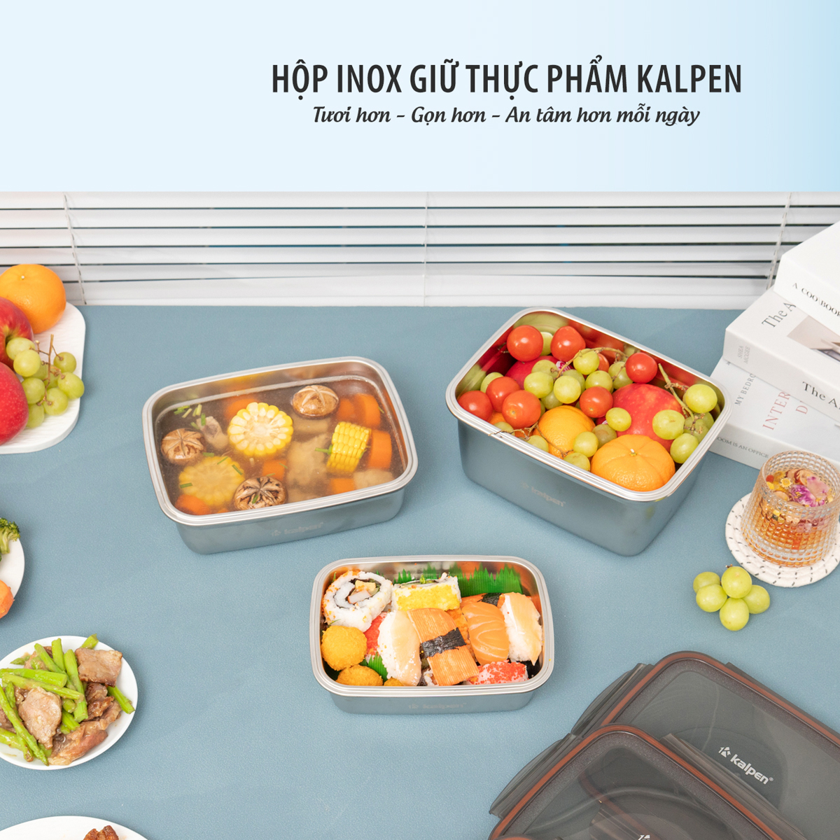 Hộp Inox 304 bảo quản thực phẩm Kalpen 2800ml dùng trong lò vi sóng