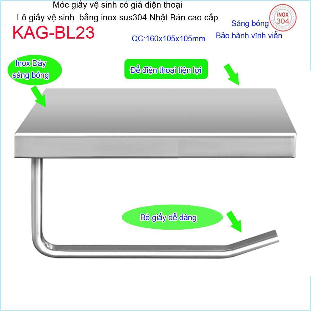 Móc giấy vệ sinh có giá đỡ điện thoại, Hộp đựng giấy vệ sinh inox Kace, kệ để giấy 304 Nhật Bản KAG-BL23