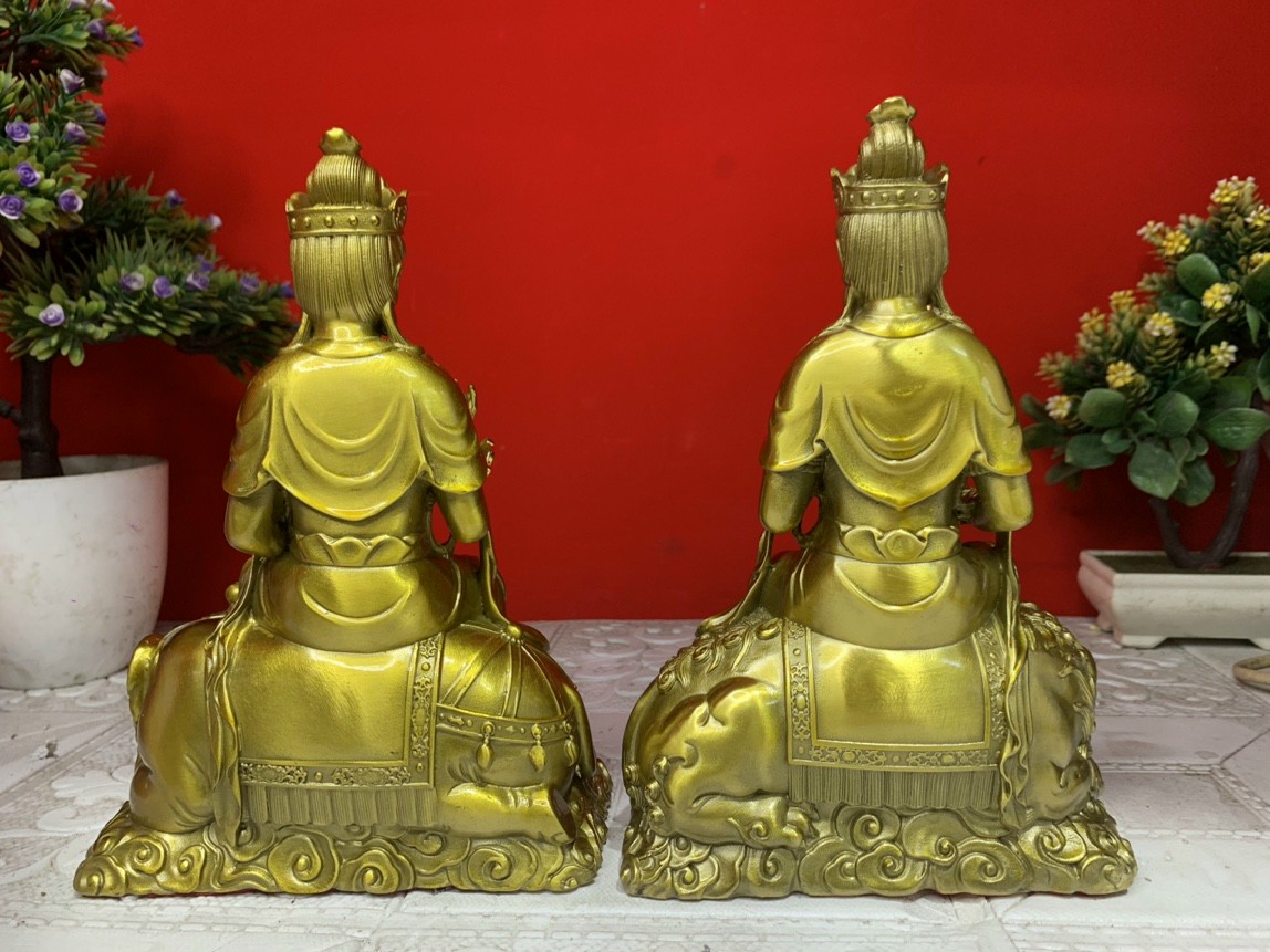 Cặp tượng Văn Thù bồ tát và Phổ Hiền bồ tát bằng đồng MS113