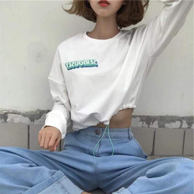 Áo croptop, áo kiểu, áo nữ, áo uzzlang, áo croptop tay dài, áo croptop rút dây