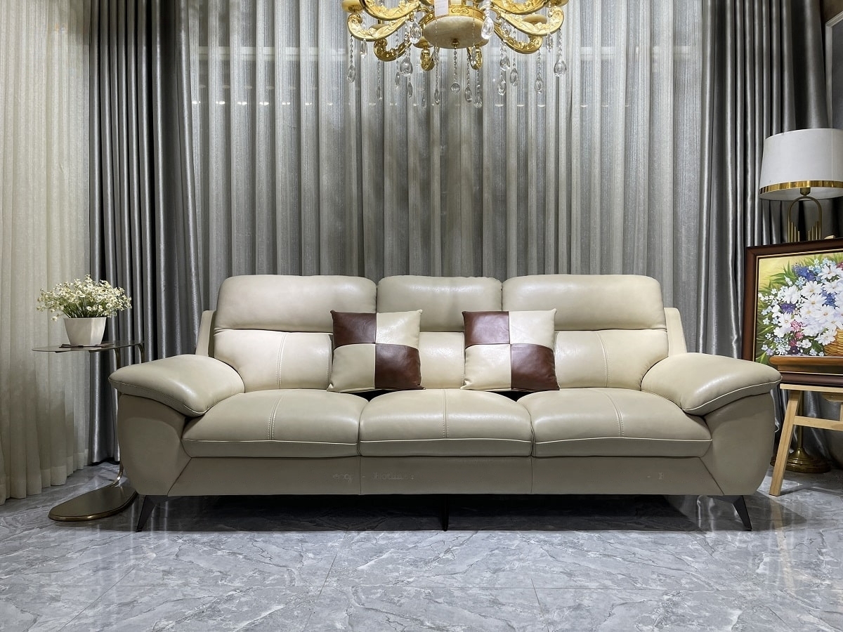 Sofa băng da bò Italy Juno sofa  – SFCTB01 dài 2m2 - hàng cao cấp chuẩn da bò nhập khẩu Ý
