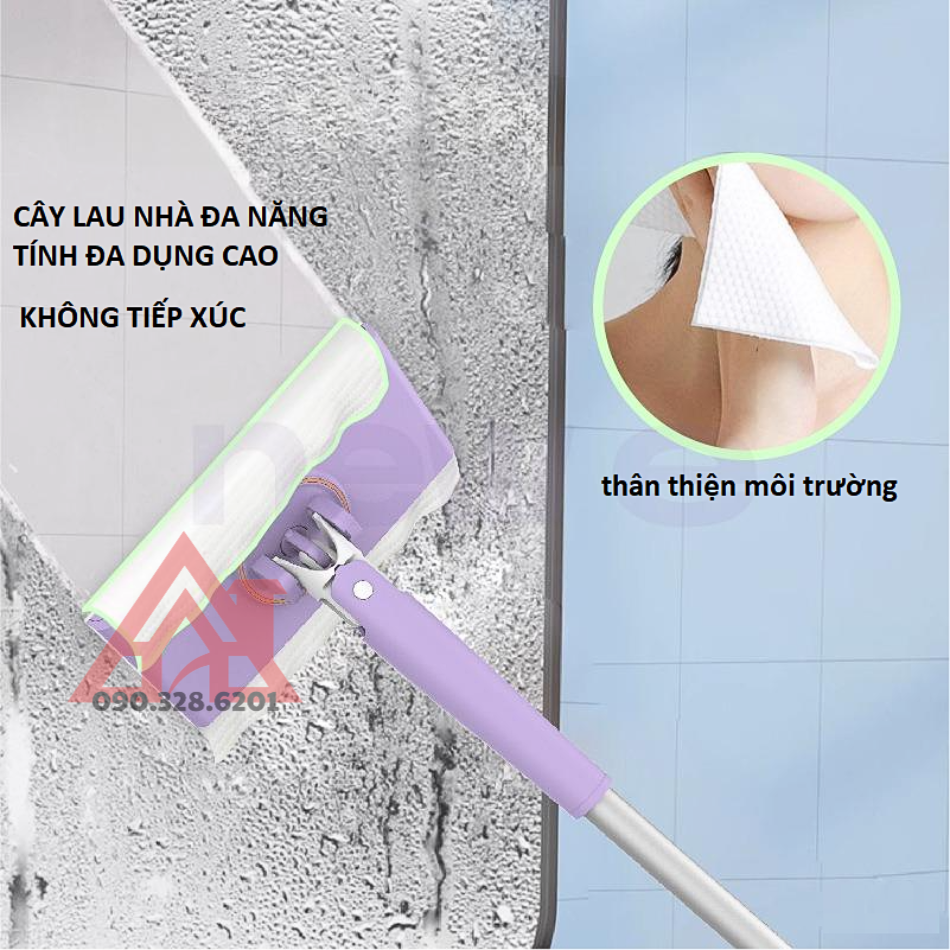Cây lau nhà thông minh không cần giặt, kẹp khăn dùng 1 lần, chổi lau nhà đa di năng trên mọi bề mặt thế hệ mới