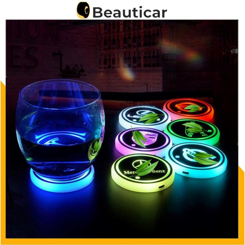 Đế đỡ cốc, khay đựng cốc gắn đèn led mix màu để chai cốc chống trơn trượt cho xe ô tô, đủ thương hiệu