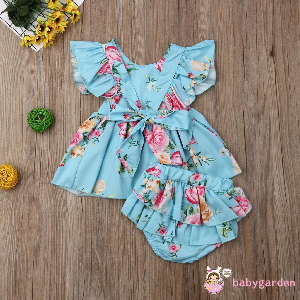 Đầm Bé Gái Size Từ 5kg Đến 8kg Hoa Hồng Xanh Tặng Kèm Quần Vải Lụa Mềm Siêu Xinh