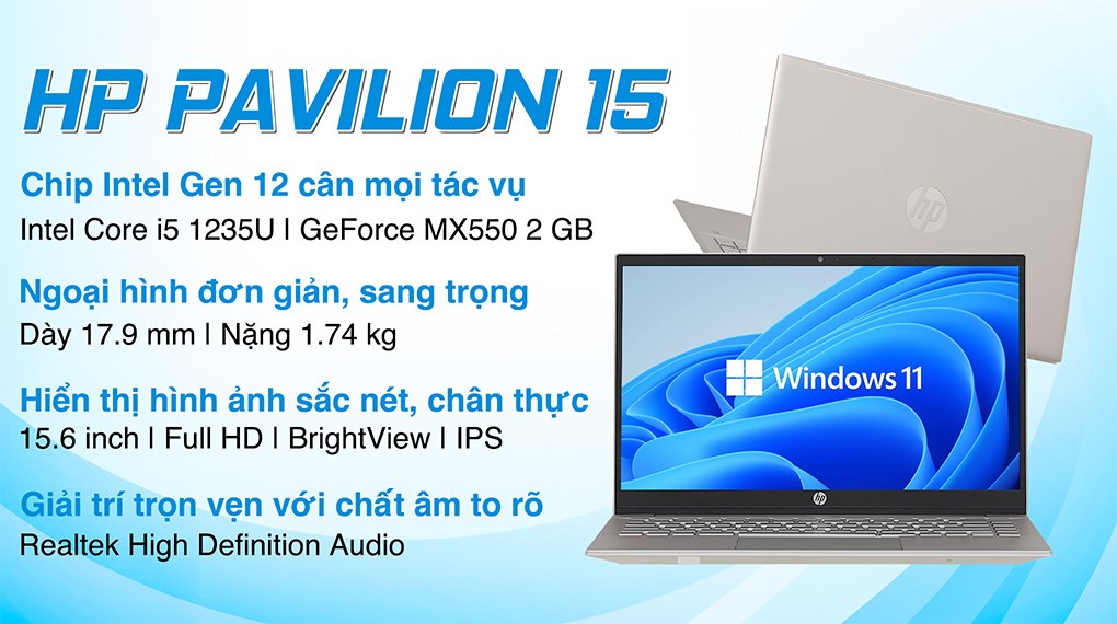 Máy Tính Xách Tay Laptop HP Pavilion 15-eg2035TX i5 1235U/8GB/512GB/2GB MX550/Win11 - Hàng Chính Hãng