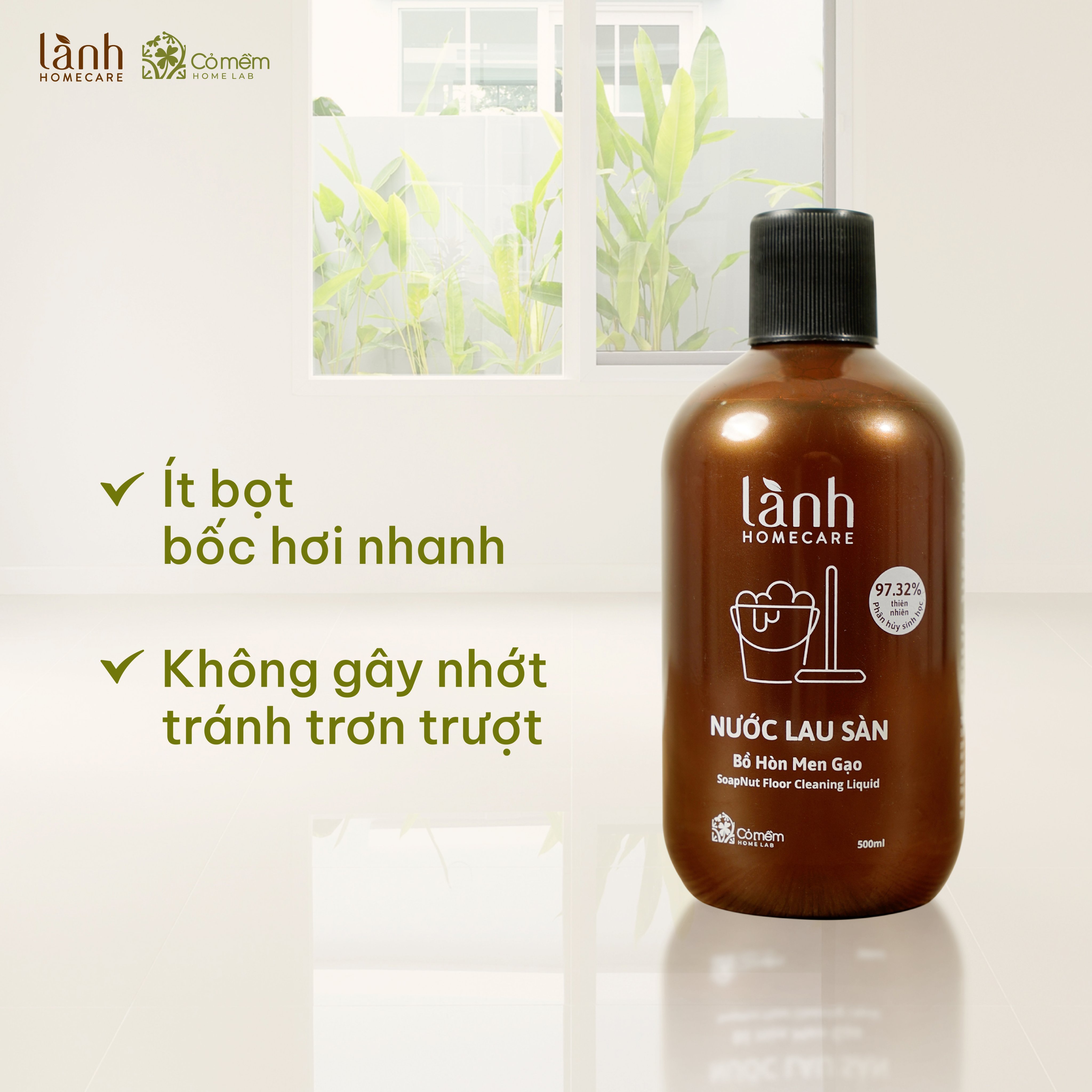 Nước Lau Sàn Bồ Hòn Men Gạo Lành HomeCare An Toàn Cỏ Mềm 500ml