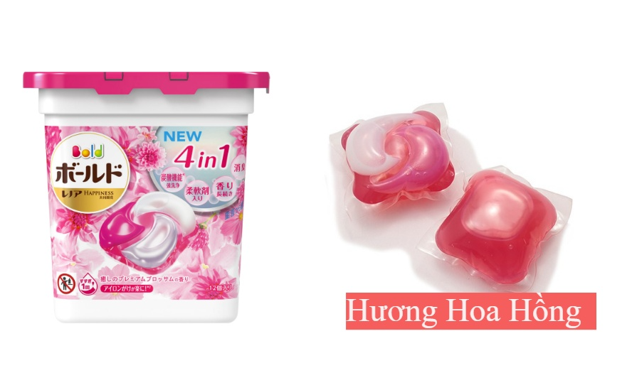 Viên Giặt Xả GelBall 4D Nhật Bản - Hộp 12 viên Hương Hoa Hồng