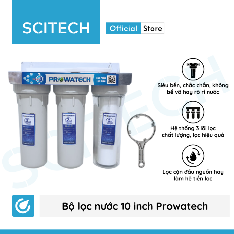 Bộ lọc nước sinh hoạt, bộ ba lọc thô 10 inch Prowatech by Scitech - Hàng chính hãng