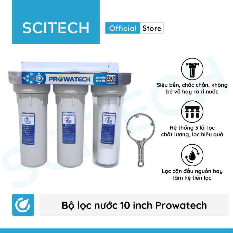 Bộ lọc nước sinh hoạt, bộ ba lọc thô 10 inch Prowatech by Scitech (3 cấp lọc) - Hàng chính hãng