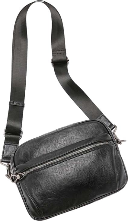 Men's PU Leather Cross Body & Shoulder Bag - Black