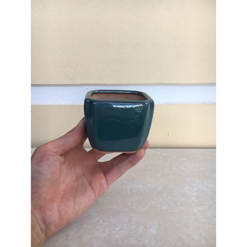 Chậu bonsai Vuông vát mini men hỏa biến gốm Bát tràng 1 size BM-68