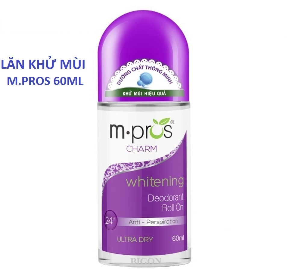 Lăn Khử Mùi M.Pros 60ml -Trắng Mịn - Quyến Rũ - Khử Mùi Hiệu Quả (Chai Tím - Nắp Trắng)