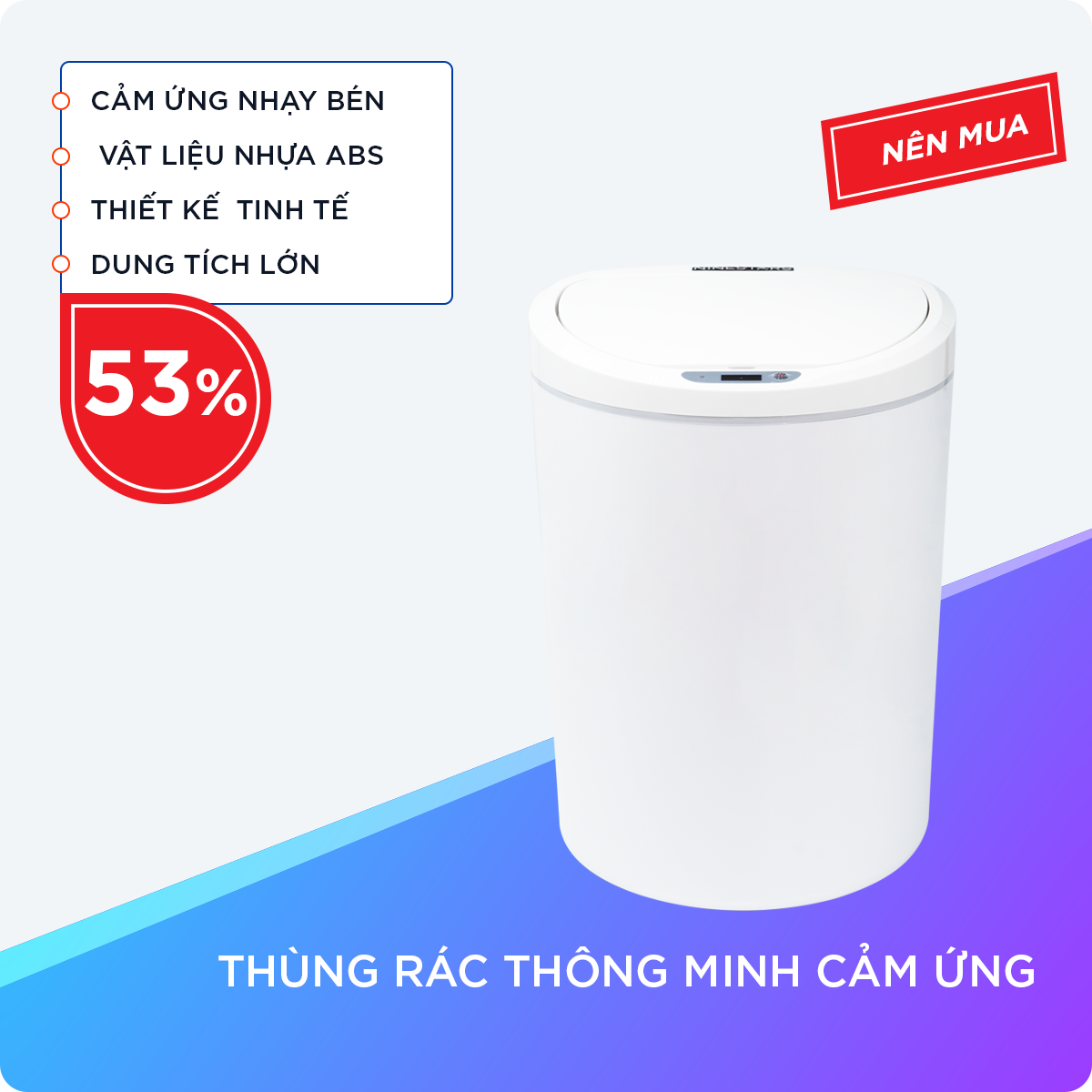 Thùng Rác Thông Minh Cảm Ứng Với Khoảng Cách 6-30cm, Dung Tích 10L, Pin AA Thời Gian Sử Dụng Lâu Dài