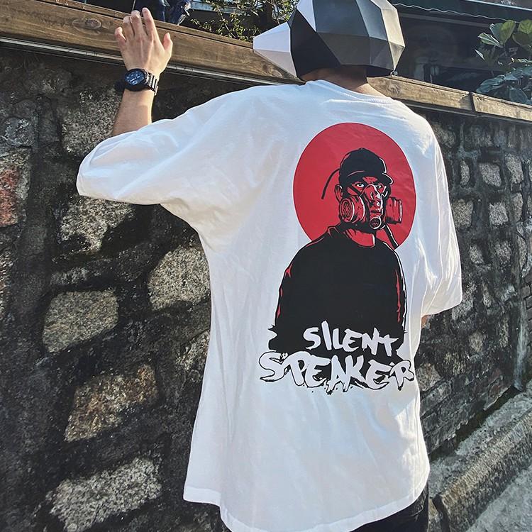Áo thun Unisex Mặt nạ khí Hiphop Street Style áo nam nữ ngắn tay