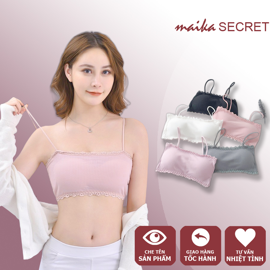 Áo Bra 2 Dây Gân Tăm Phối Ren, Đệm Mỏng, Mềm Mại Thoáng Mát - 636