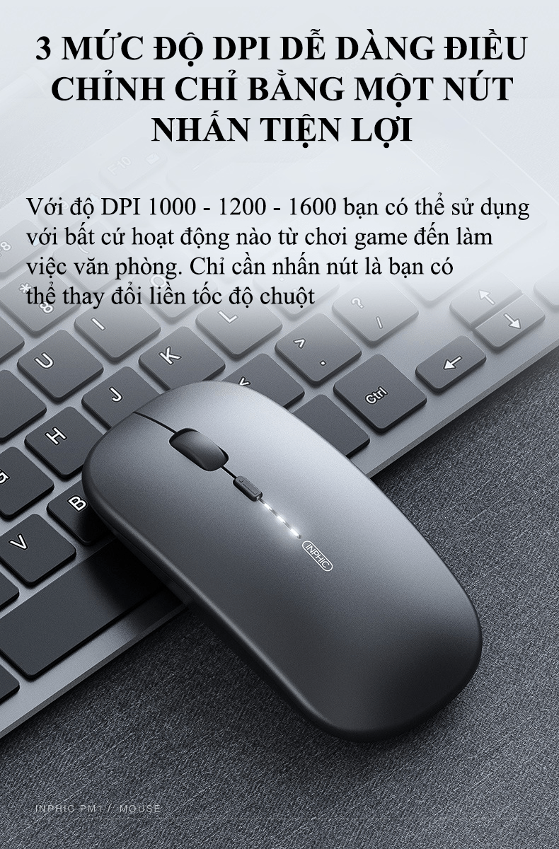Chuột không dây INPHIC M1P kết nối bằng chip USB 2.4G sử dụng pin sạc tiện lợi có đèn led báo hiệu dung lượng pin - JL