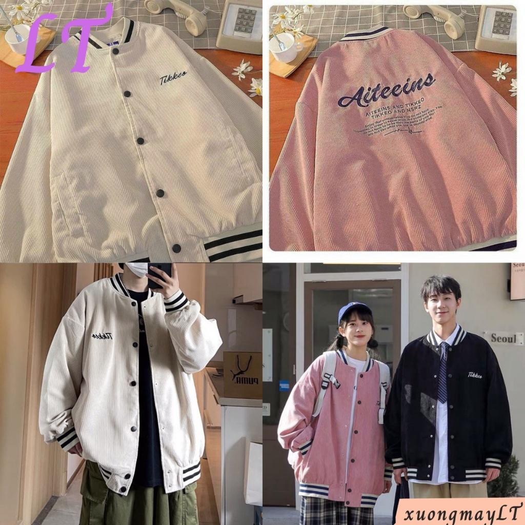 Áo bomber áo khoác nhung varsity khoác nhung tăm 1 lớp Tikkeo thêu chữ cao cấp