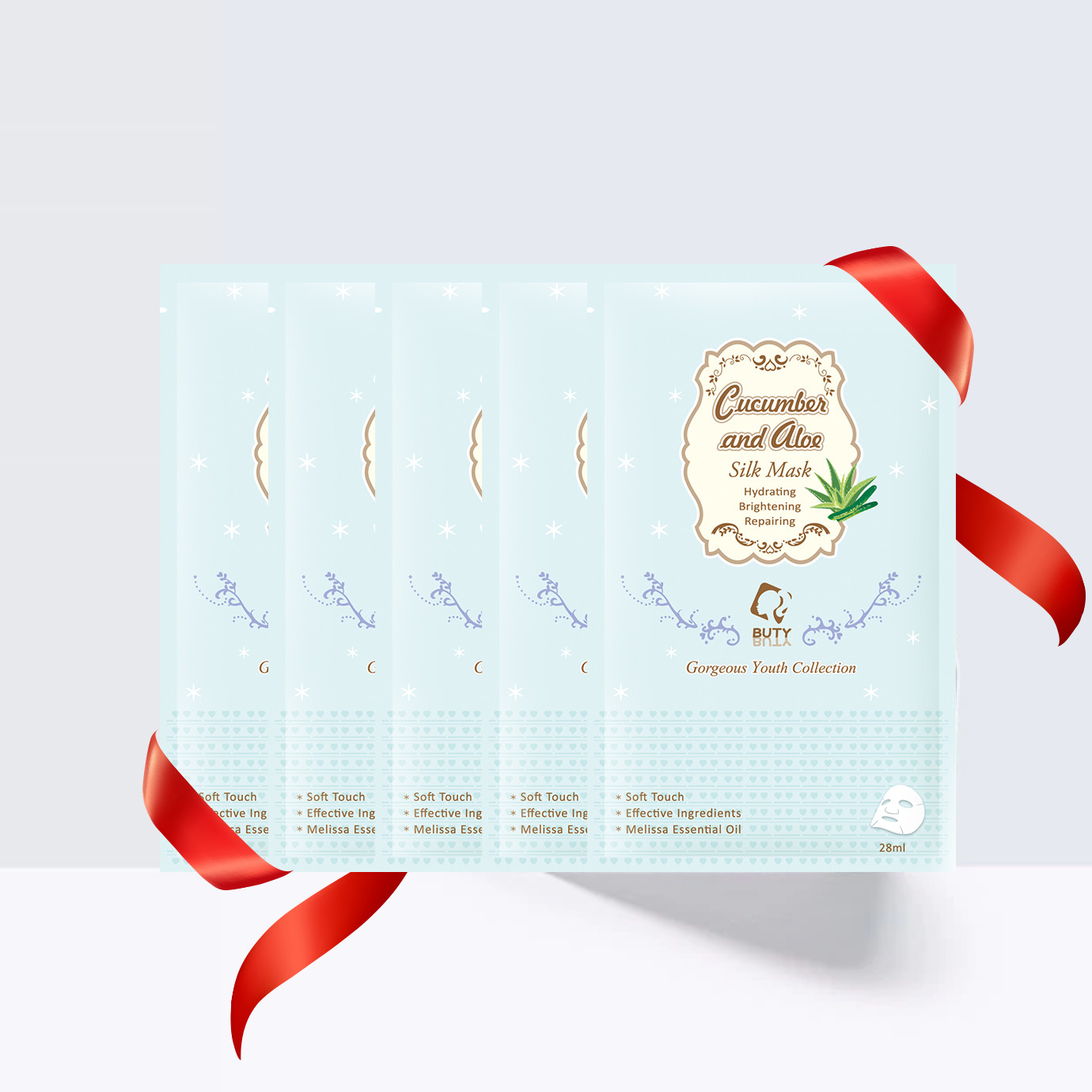 Bộ 5 miếng Mặt nạ lụa BUTYBUTY dưa leo và nha đam 28ml Combo 5 sheets BUTYBUTY Cucumber and Aloe Silk Mask 28ml