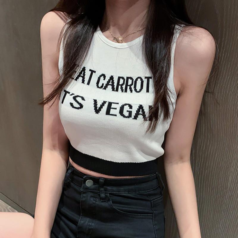 Áo Dệt Kim Nữ Không Tay In Chữ Thời Trang Mùa Hè