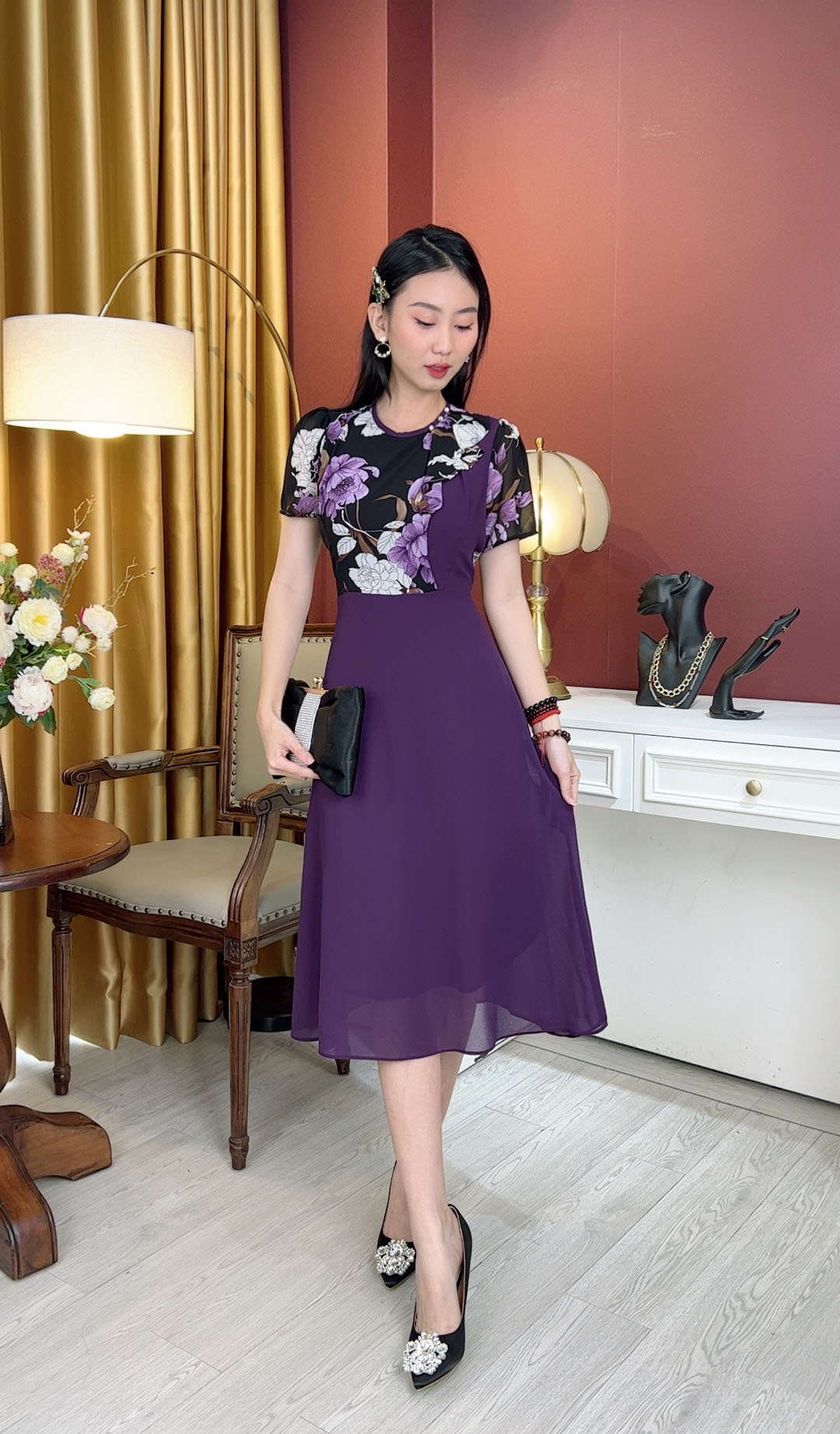 Đầm Trung Niên [ Linh Trà ] (TM 1136) Bigsize Màu Sắc Trẻ Trung Tươi Sáng Họa Tiết Sang Trọng Đi Làm Đi Tiệc Cho Mẹ U50
