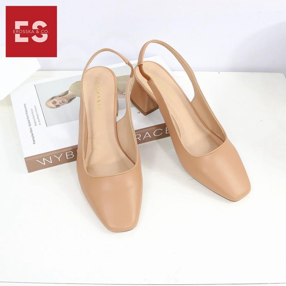 Giày cao gót Erosska mũi vuông gót hở phối dây quai mảnh cao 5cm màu bò - EL016