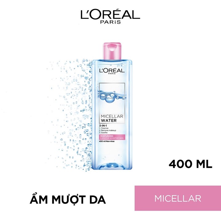 Bộ đôi làm sạch kép và chống nắng dưỡng ẩm dưỡng trắng da L'Oreal Paris chuyên sâu (MCL 400,SRM 50,ME 22,UV15)