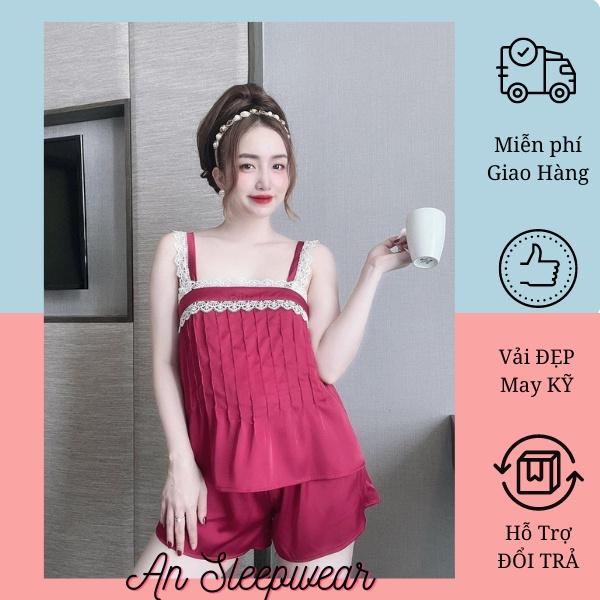 Đồ Ngủ 2 Dây Phối Ren, Bộ Ngủ Nữ Lụa LATIN, Chất Vải Mềm, Đẹp, Ít Nhăn, Bộ Sexy Phom Xinh Dưới 52kg