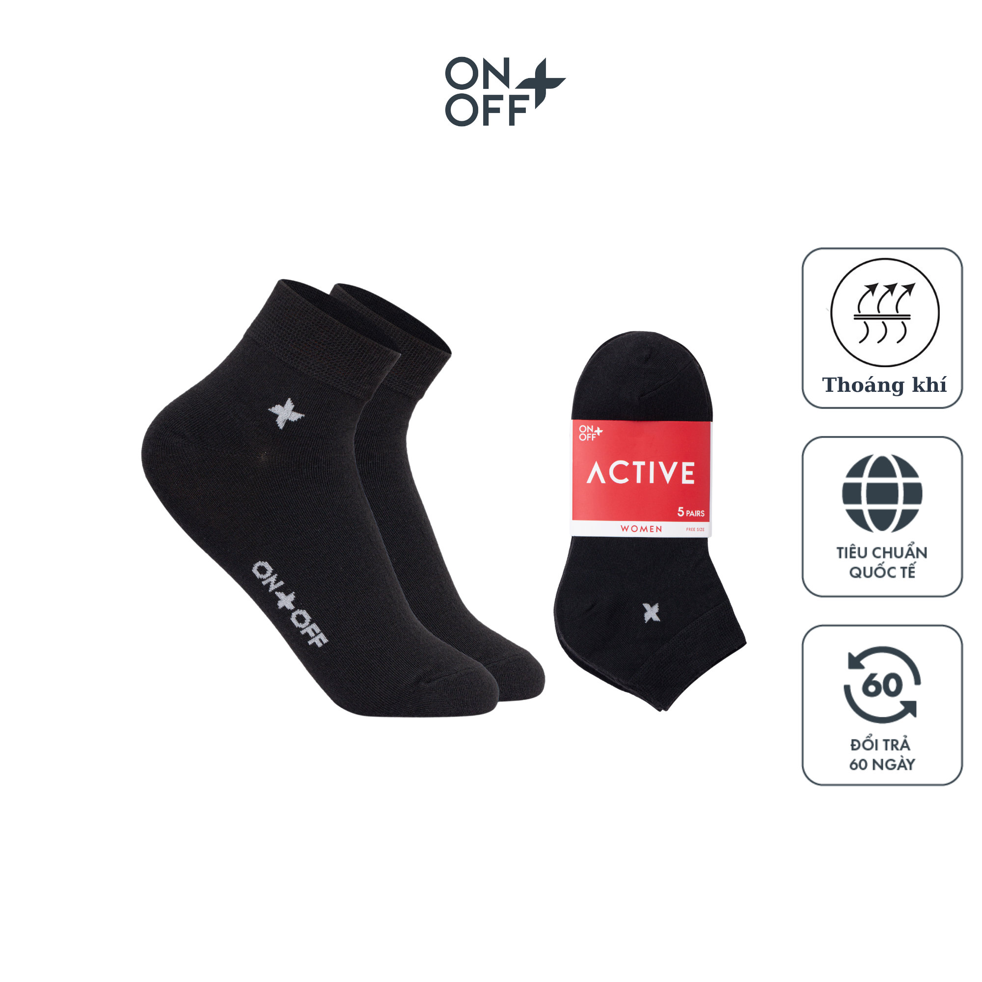 combo 5 đôi tất vớ cổ ngắn cotton ONOFF mềm mại thoáng khí - 16AE24A035