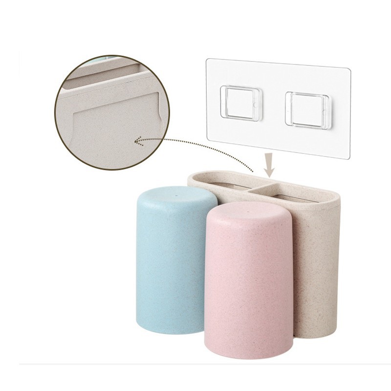 Giá để đồ treo bàn chải đánh răng 2 cốc làm từ bột lúa mì E1701