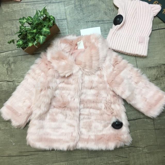 Áo khoác lông hồng size 1,5-2y và mũ len sz 1,5-4y